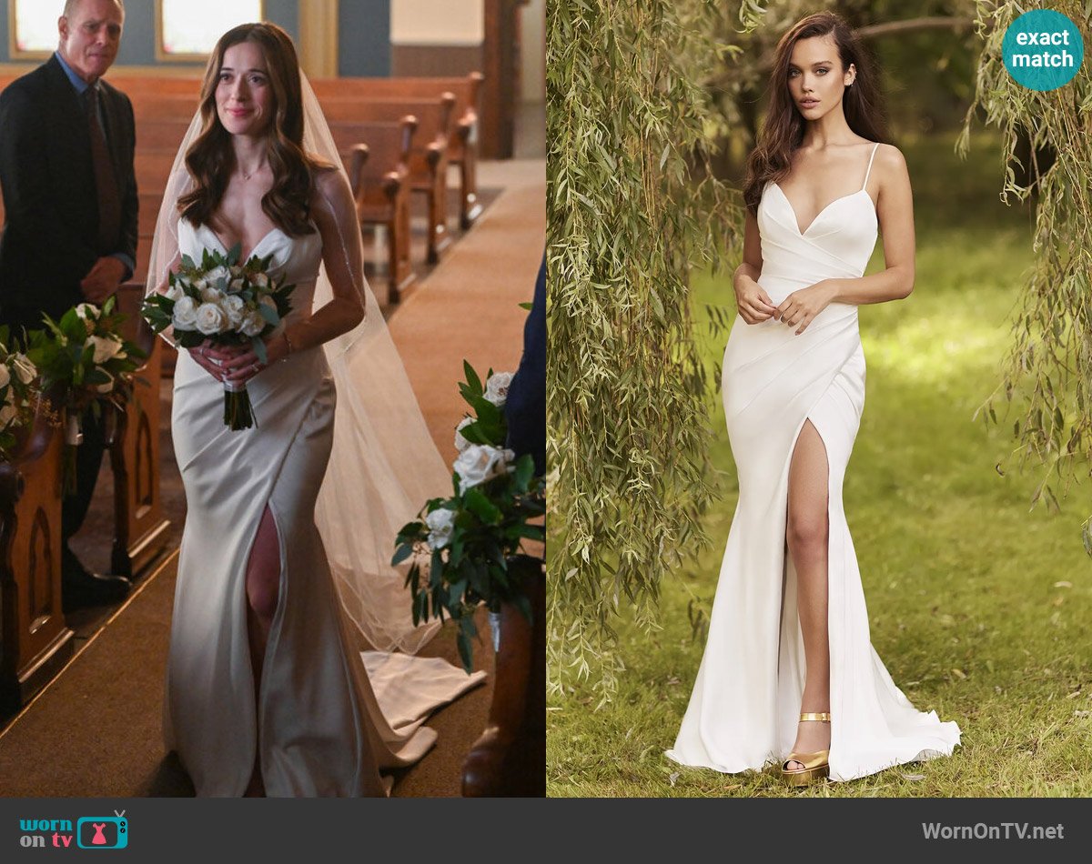 Paloma Blanca Style P5088 worn by Kim Burgess (Marina Squerciati) on Chicago PD