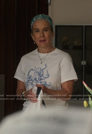 Patrice's octopus print tee on Sirens