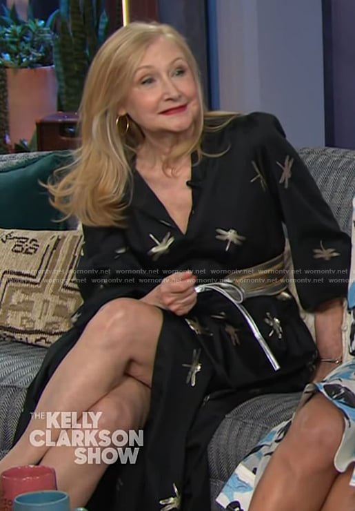 Patricia Clarkson’s black dragon fly embellished dress on The Kelly Clarkson Show