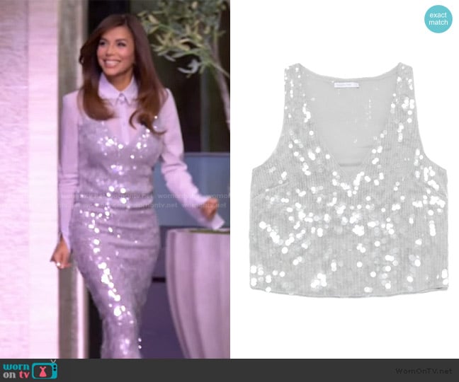 Patrizia Pepe Dégradé-effect sequined top worn by Eva Longoria on Live with Kelly and Mark