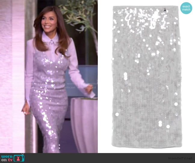 Patrizia Pepe Sequinned midi skirt worn by Eva Longoria on Live with Kelly and Mark