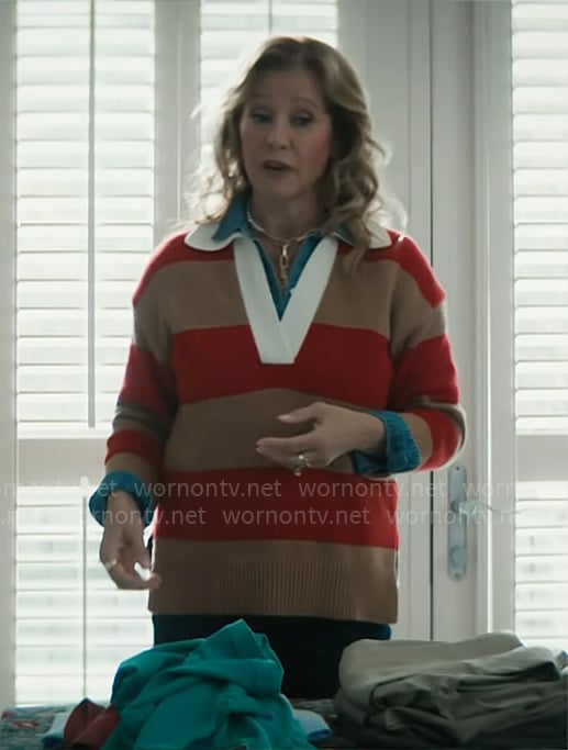 Patty's red striped polo sweater on Grosse Pointe Garden Society