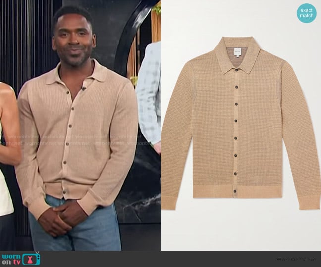 Paul Smith Waffle Knit Cardigan worn by Justin Sylvester on E! News