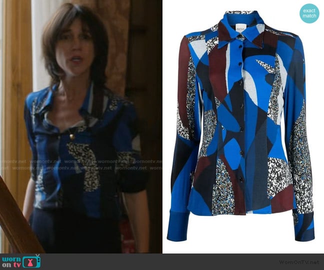 Paul Smith Geometric-print long-sleeve shirt worn by Genevieve Lavigne (Charlotte Gainsbourg) on Etoile