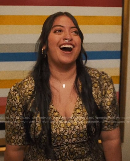 Petra’s jacquard belted dress on The Studio