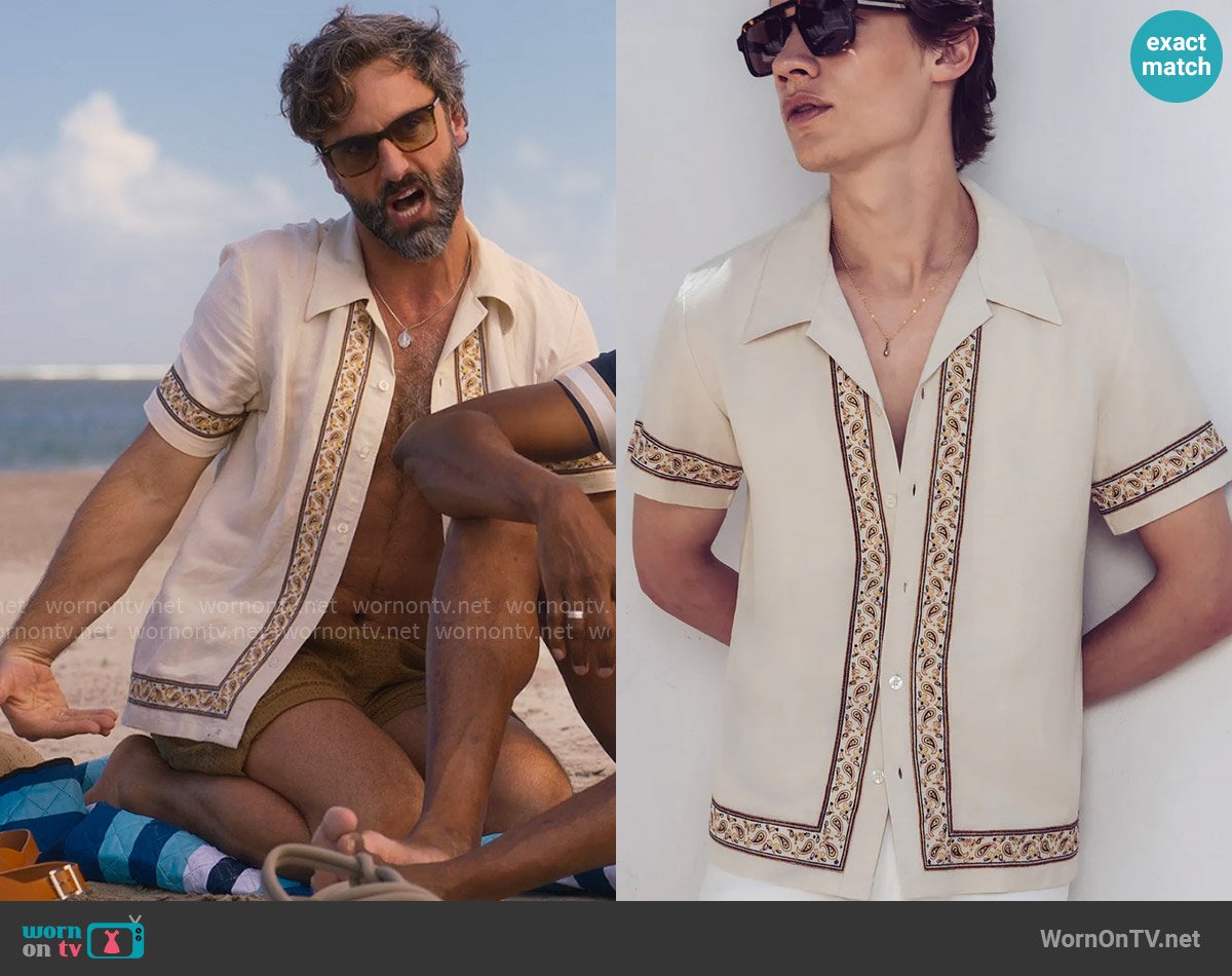 Phix Linen Paisley Embroidered Cuban Style Shirt worn by Claude (Marco Calvani) on The Four Seasons