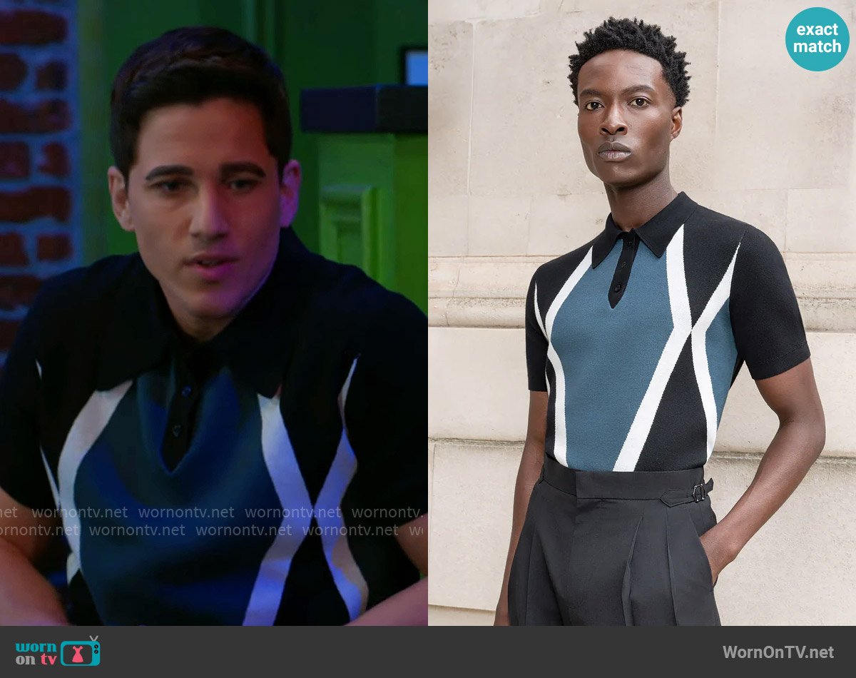 Phix Teal Diamond Cotton Knitted Polo worn by Bradley 'Smitty' Smith (Mike Manning) on Beyond the Gates
