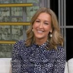 Lara's navy polka dot tie neck blouse on Good Morning America