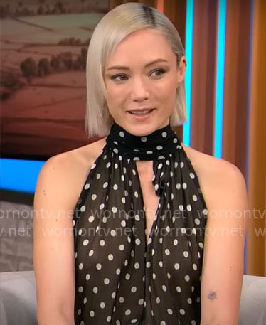 Pom Klementieff’s polka dot dress on CBS Mornings