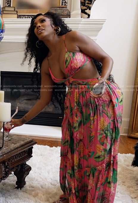 Porsha's pink floral print maxi dress on The Real Housewives of Atlanta