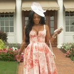 Porsha’s pink printed flare dress on The Real Housewives of Atlanta