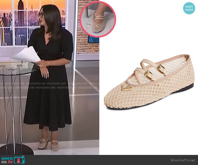 Prada Ballerine Mesh Mary Jane Flat in Travertino worn by Savannah Sellers on NBC News Daily