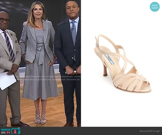Prada Suede Strappy Sandals in Nude worn by Savannah Guthrie on Today