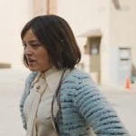 Quinn’s blue marled cardigan on The Studio