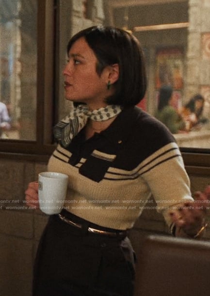 Quinn’s short sleeve stripe knit top on The Studio
