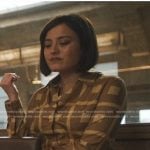 Quinn’s brown geometric print shirt on The Studio