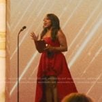Quinta Brunson’s red ruffle high low dress on The Studio