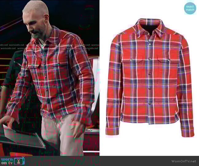 Rick Owens Woven Cropped Outershirt in Red Plaid worn by Adam Levine on The Voice