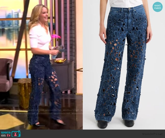 Rag and Bone Logan Floral Cutout Mid Rise Wide Leg Jeans worn by Sara Haines on The View