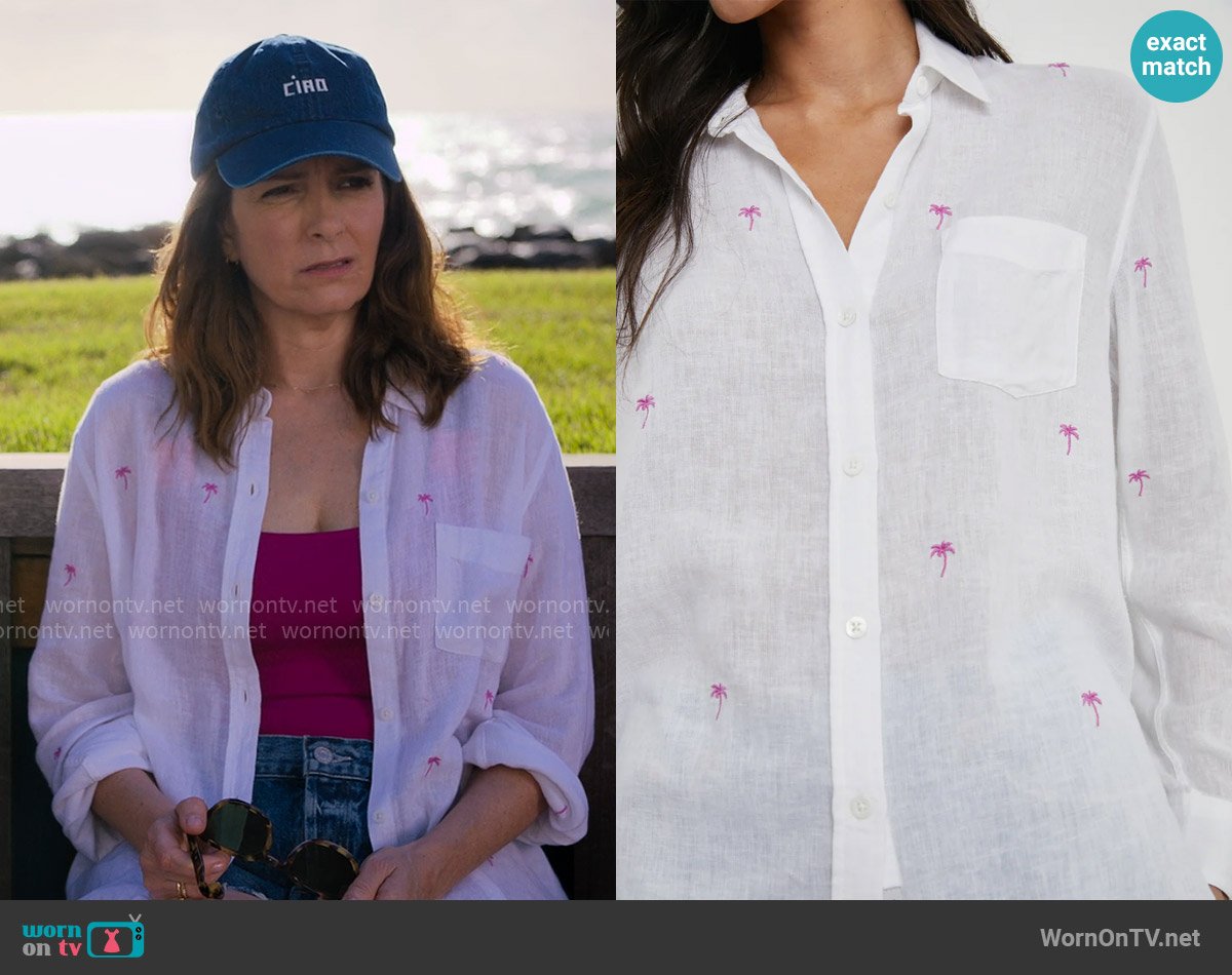 Rails Charli Shirt in Fuchsia Embroidered Palms worn by Kate (Tina Fey) on The Four Seasons
