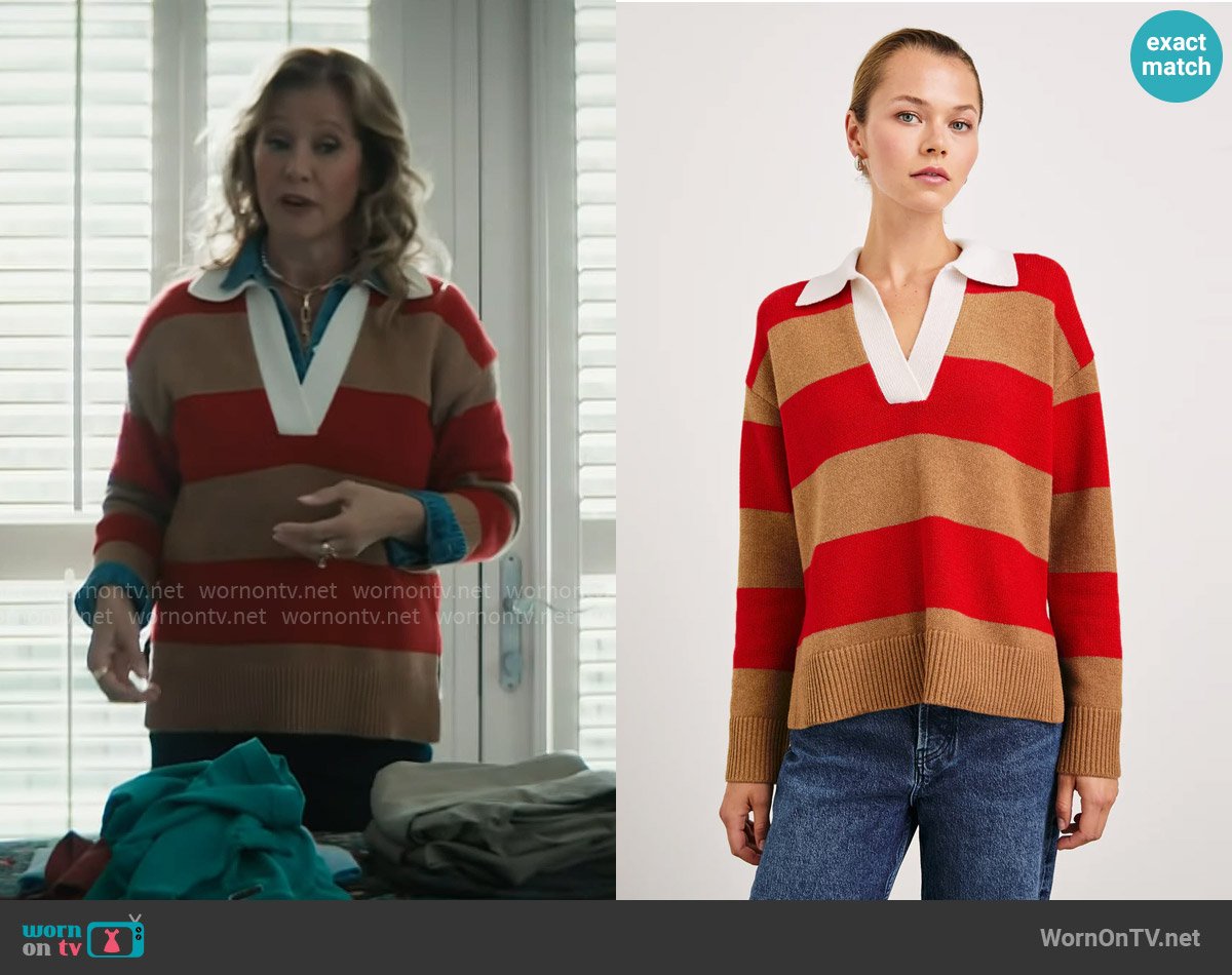 Rails Harris Sweater in Cherry Camel Stripe worn by Patty (Nancy Travis) on Grosse Pointe Garden Society