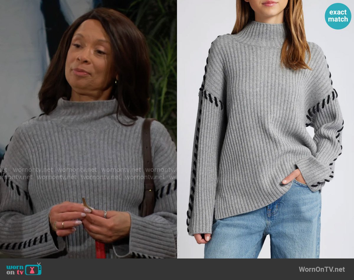 Rails Liam Sweater in Heather Grey worn by Amy Lewis (Valarie Pettiford) on The Young and the Restless