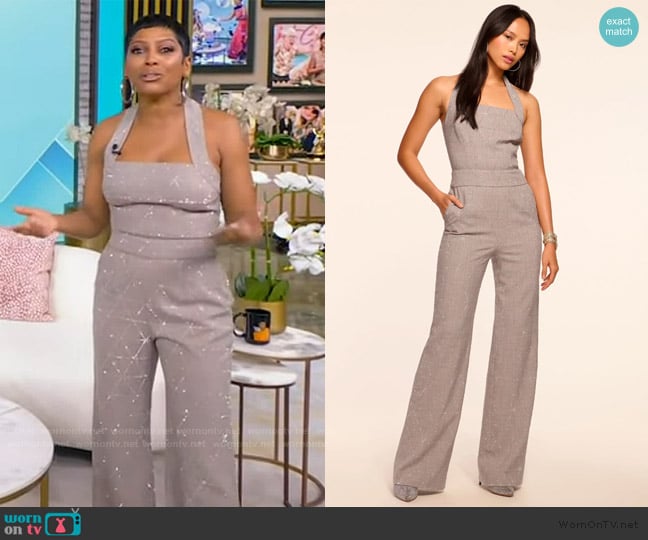 Ramy Brook Cyprus Rhinestone Embellished Halter Jumpsuit worn by Tamron Hall on Tamron Hall Show