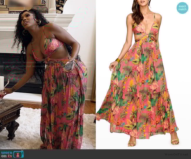 Ramy Brook Tulum Tropical Side Cut-Out Maxi Dress worn by Porsha Williams on The Real Housewives of Atlanta