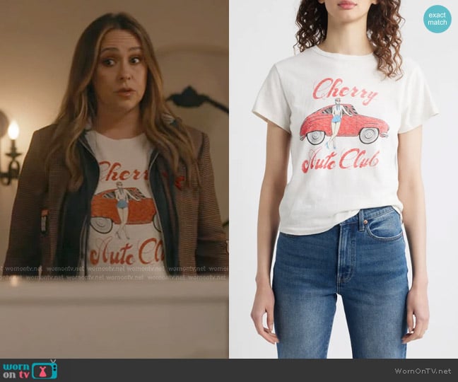 Re/Done Cherry Auto Club Cotton Graphic T-Shirt worn by Maddie Kendall (Jennifer Love Hewitt) on 9-1-1