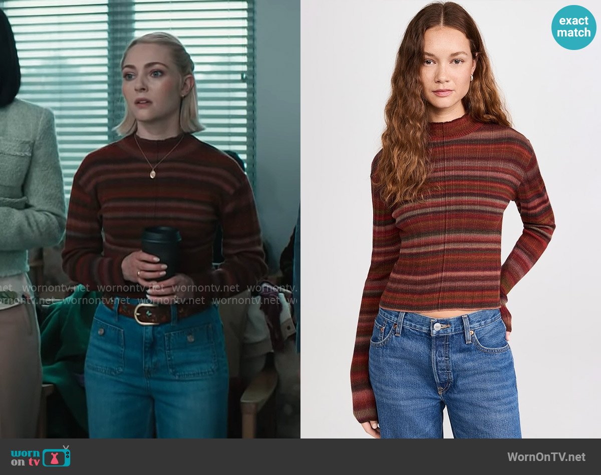 Re/Done Ribbed Mock Neck Pullover in Fire Combo worn by Alice (AnnaSophia Robb) on Grosse Pointe Garden Society