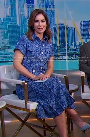 Rebecca’s blue floral short sleeve shirtdress on Good Morning America