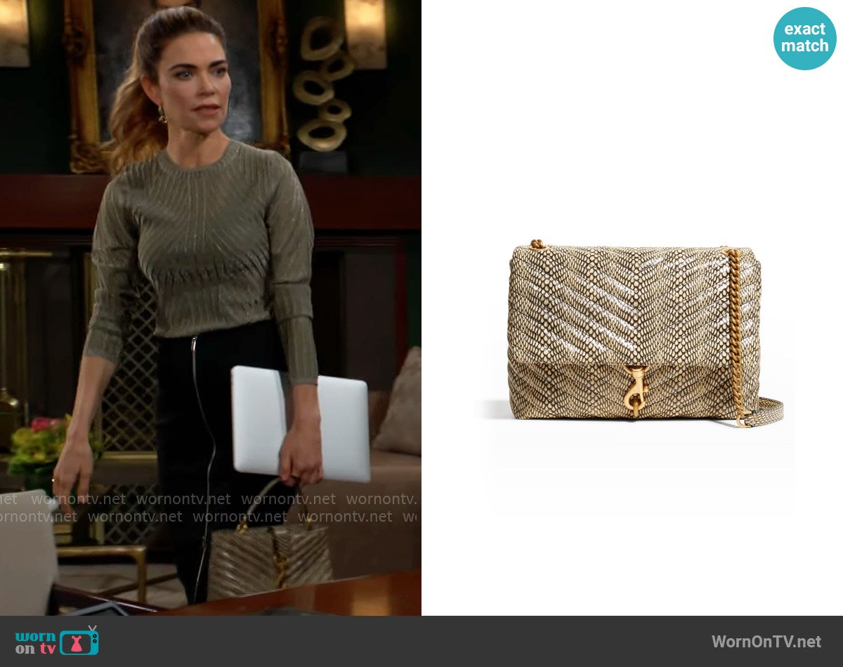 Rebecca Minkoff Edie Snake-Print Top-Handle Satchel Bag worn by Victoria Newman (Amelia Heinle) on The Young and the Restless