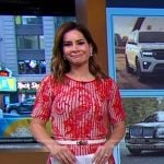 Rebecca’s red paisley ribbed top and skirt on Good Morning America