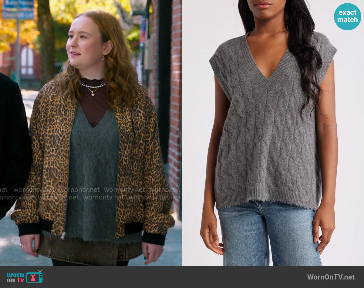 Re/Done Cable V-Neck Cashmere Sweater Vest worn by Lila (Julia Lester) on The Four Seasons