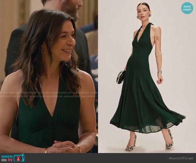 Reformation Briony Dress in Frest worn by Amelia Shepherd (Caterina Scorsone) on Greys Anatomy