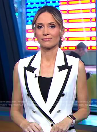 Rhiannon's white contrast trim vest on Good Morning America