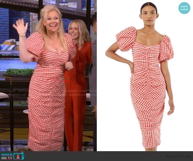 Rhode Tessa Gingham Print Puff Sleeve Dress worn by Caroline Rhea on Live with Kelly and Mark