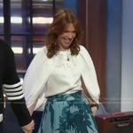 Rhonda Halbert's blue floral print ruffle skirt on The Kelly Clarkson Show