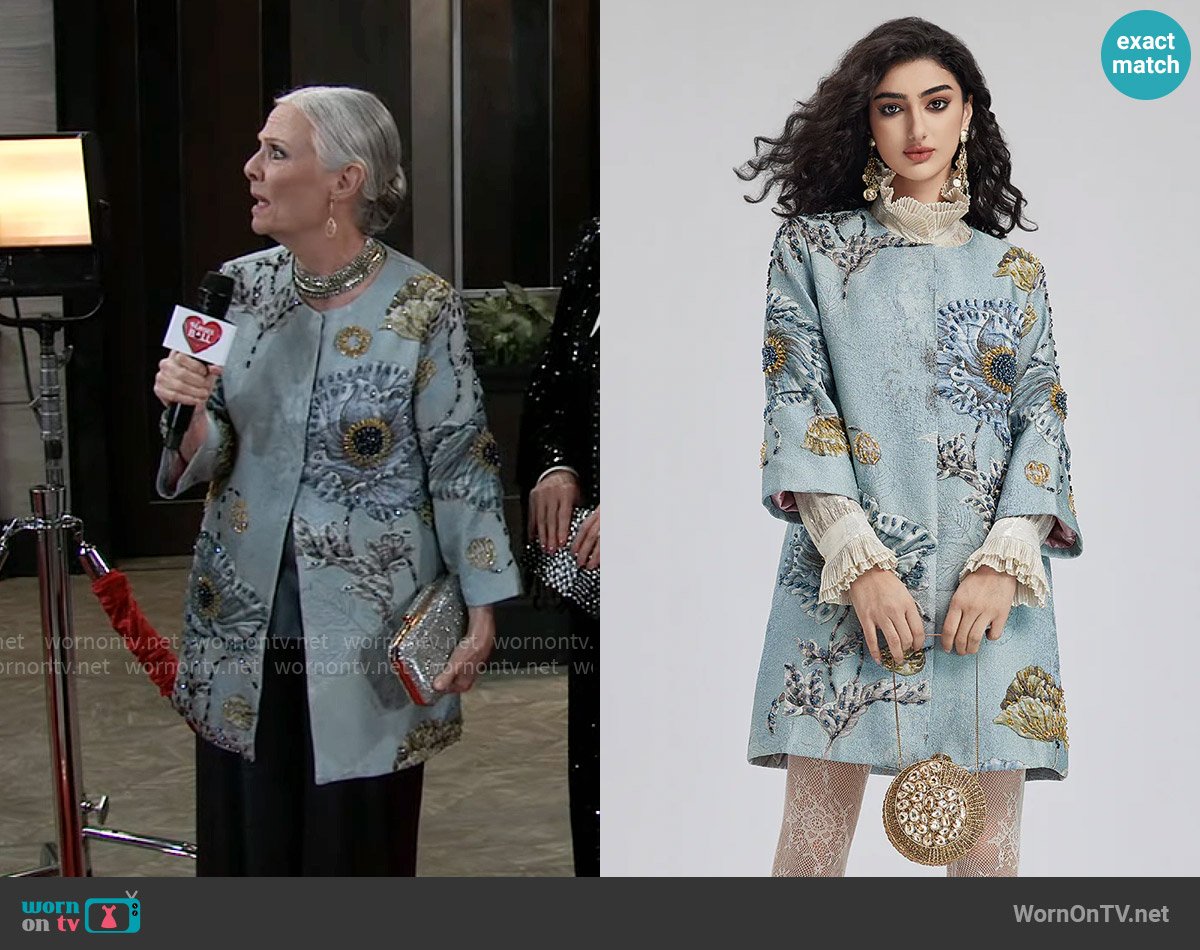 Rich Radi Qs Handcrafted 3D Floral Beaded Jacket worn by Tracy Quartermaine (Jane Elliot) on General Hospital