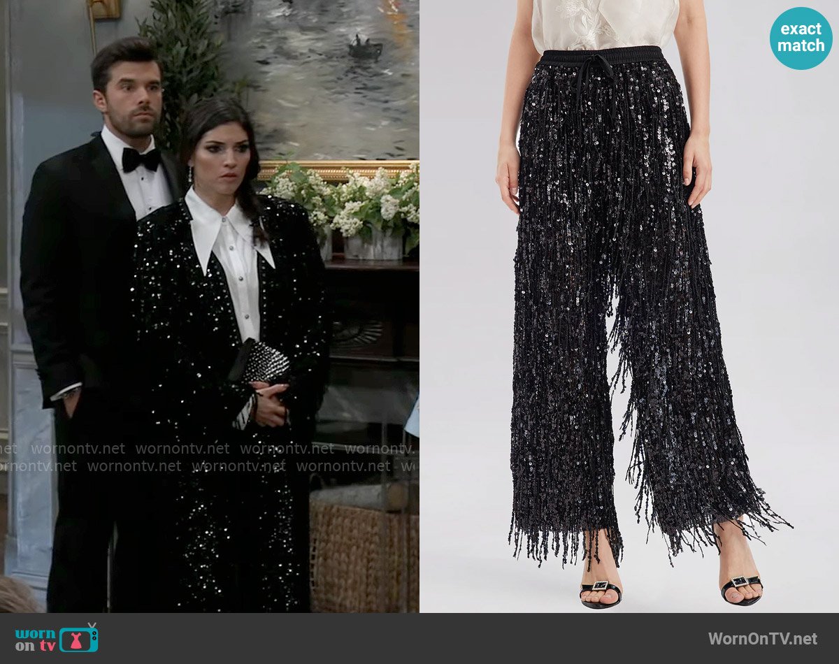 Rich Radi Qs Sequin Fringe Elastic-Waist Pants worn by Brook Lynn Quartermaine (Amanda Setton) on General Hospital