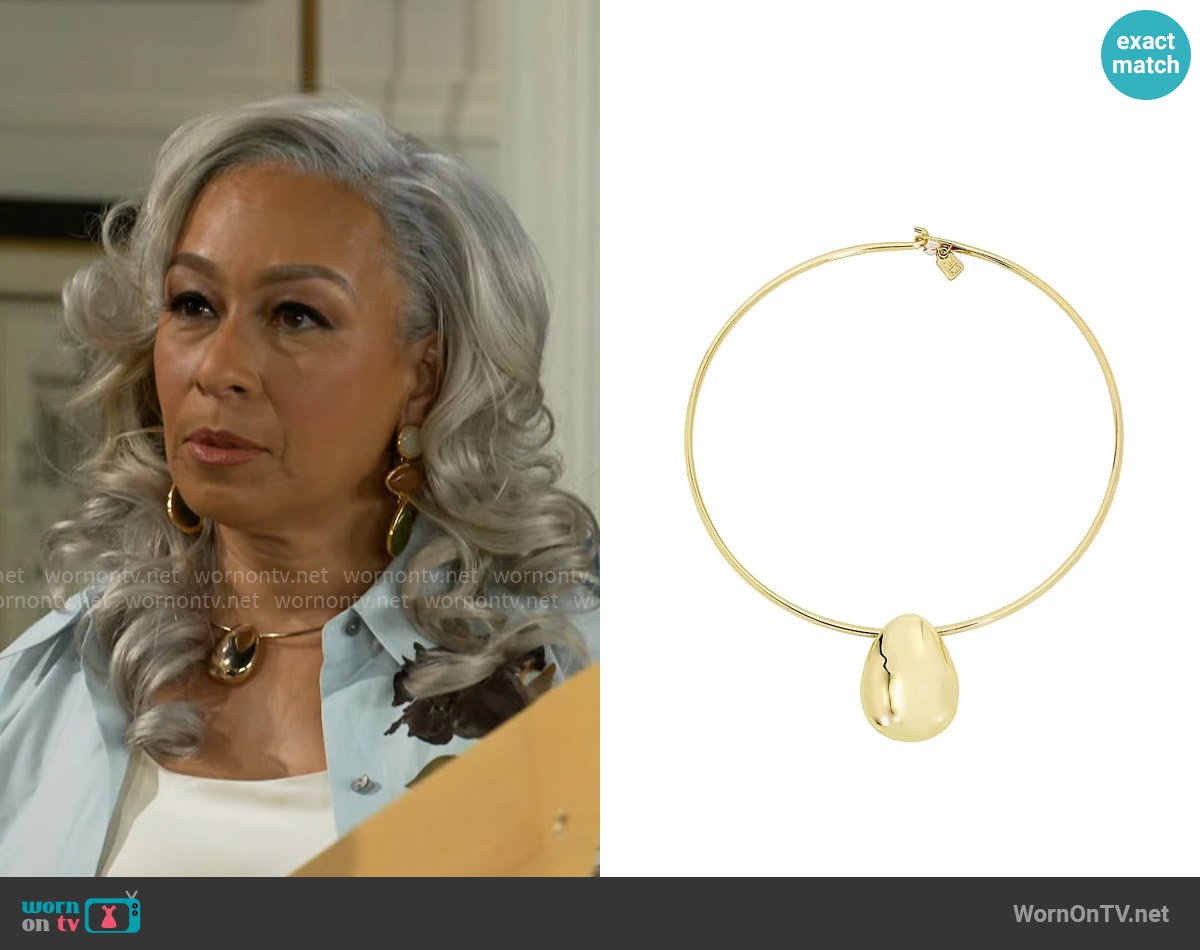 Robert Lee Morris Soho Sculpted Dome Pendant Wire Collar Necklace worn by Anita Dupree (Tamara Tunie) on Beyond the Gates