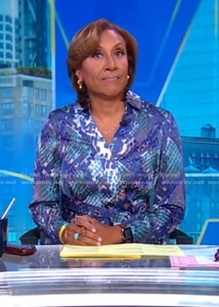 Robin’s blue snake print wrap dress on Good Morning America