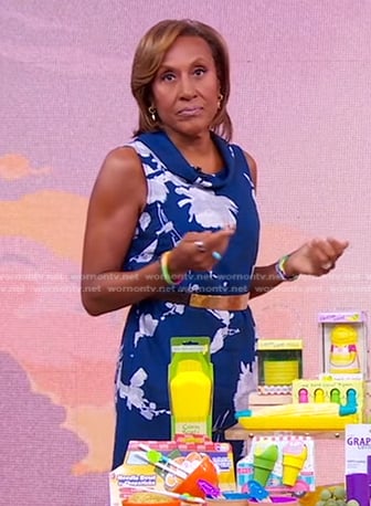 Robin’s blue floral cowl neck dress on Good Morning America