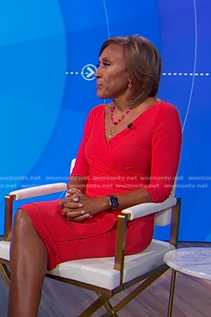 Robin’s red ruffle jersey dress on Good Morning America