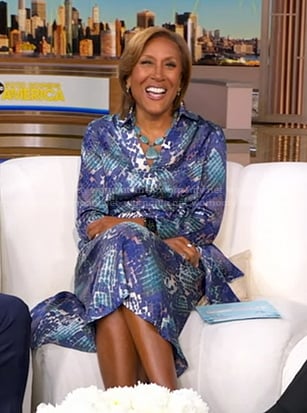 Robin's blue snake print wrap dress on Good Morning America