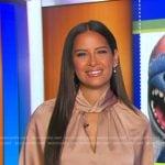Rocsi’s beige satin keyhole blouse on Good Morning America