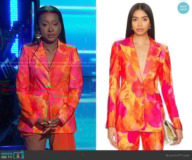 Kaiya Hamilton’s pink and orange print blazer on The Voice