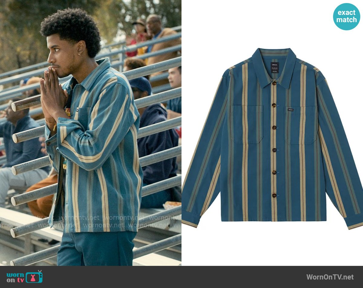 RVCA Americana Long Sleeve Overshirt worn by Justin Edwards (Michael Cooper Jr.) on Forever