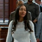 Samantha’s blue fluffy sweater and knit skirt on Beyond the Gates