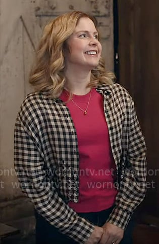 Sam's embroidered gingham check shirt on Ghosts